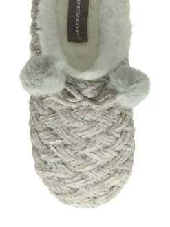 Dunlop Grey Ladies Knitted Closed Toe Mule Slippers