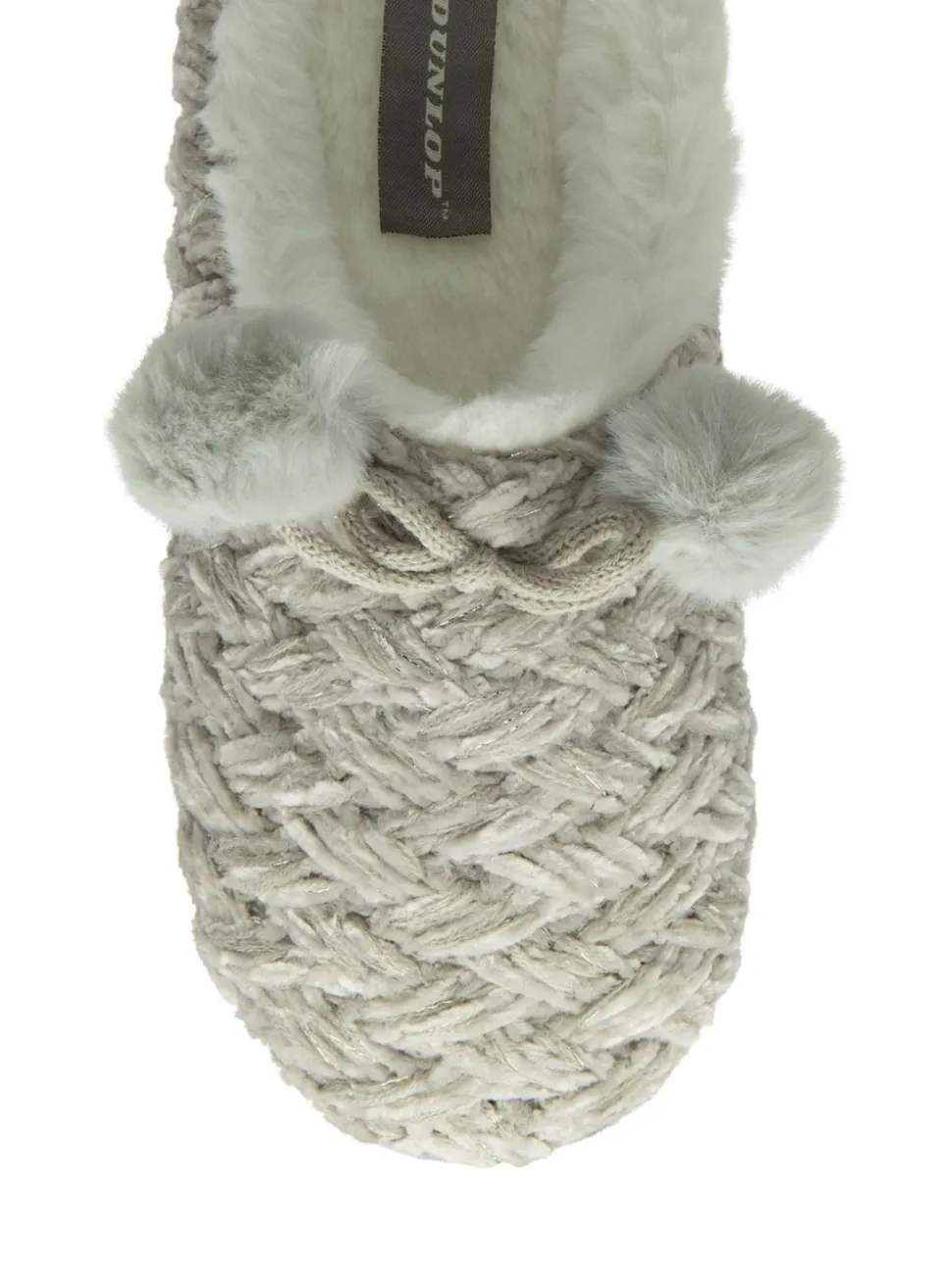 Dunlop Grey Ladies Knitted Closed Toe Mule Slippers