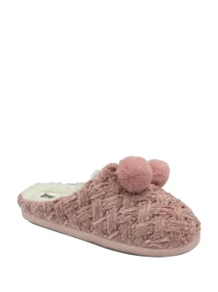 Dunlop Light Pink Ladies Knitted Closed Toe Mule Slippers