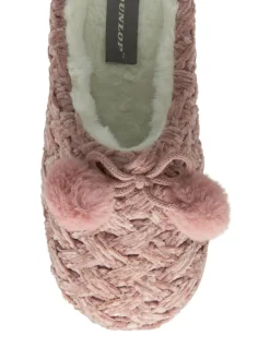 Dunlop Light Pink Ladies Knitted Closed Toe Mule Slippers