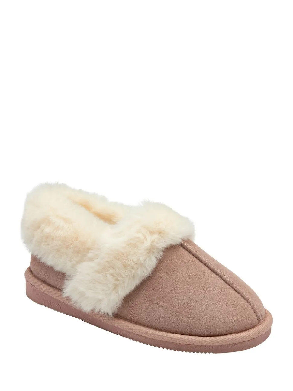 Dunlop Pink Faux Suede Collar Full Slippers