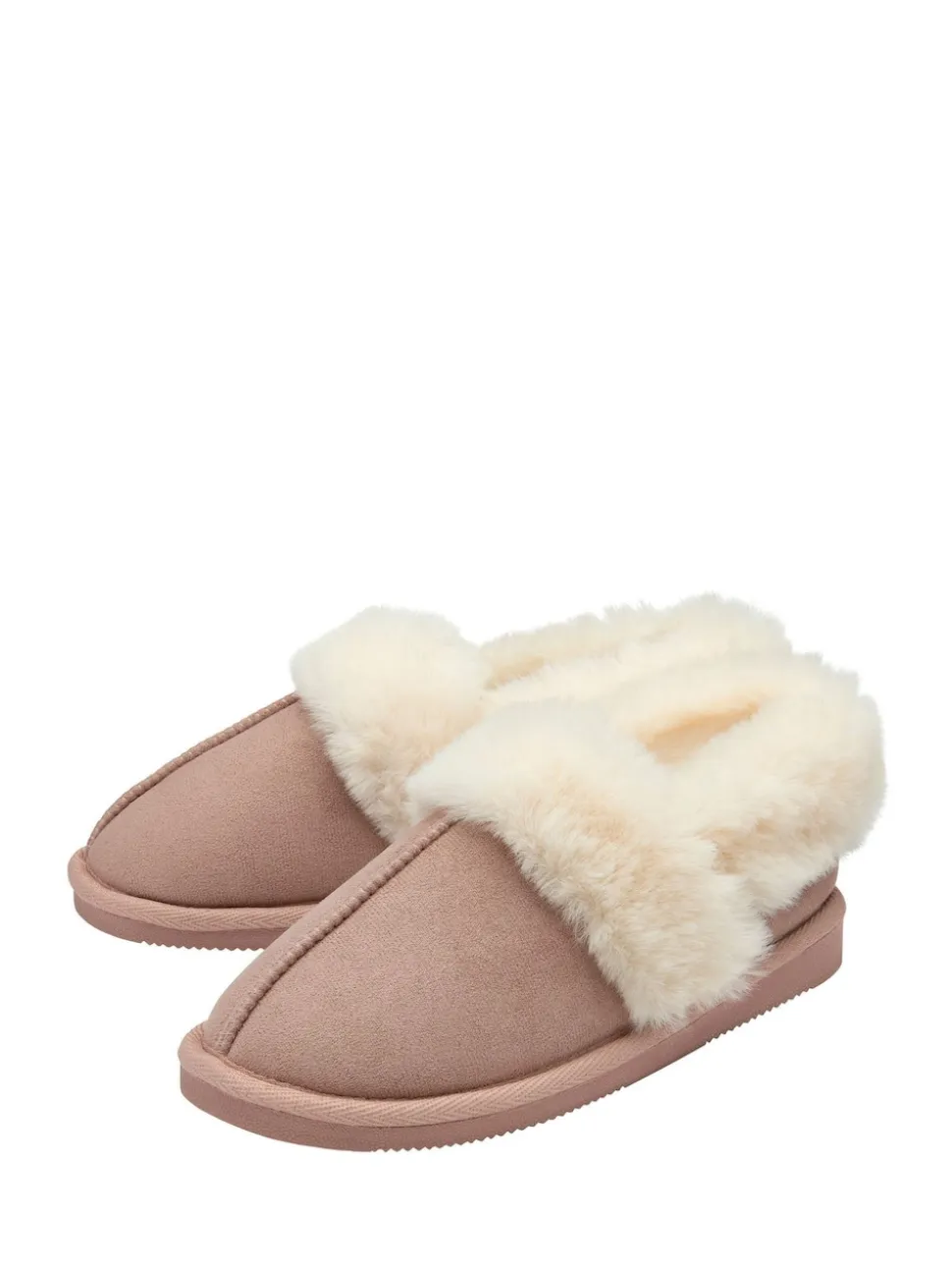 Dunlop Pink Faux Suede Collar Full Slippers