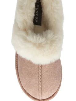 Dunlop Pink Faux Suede Collar Full Slippers