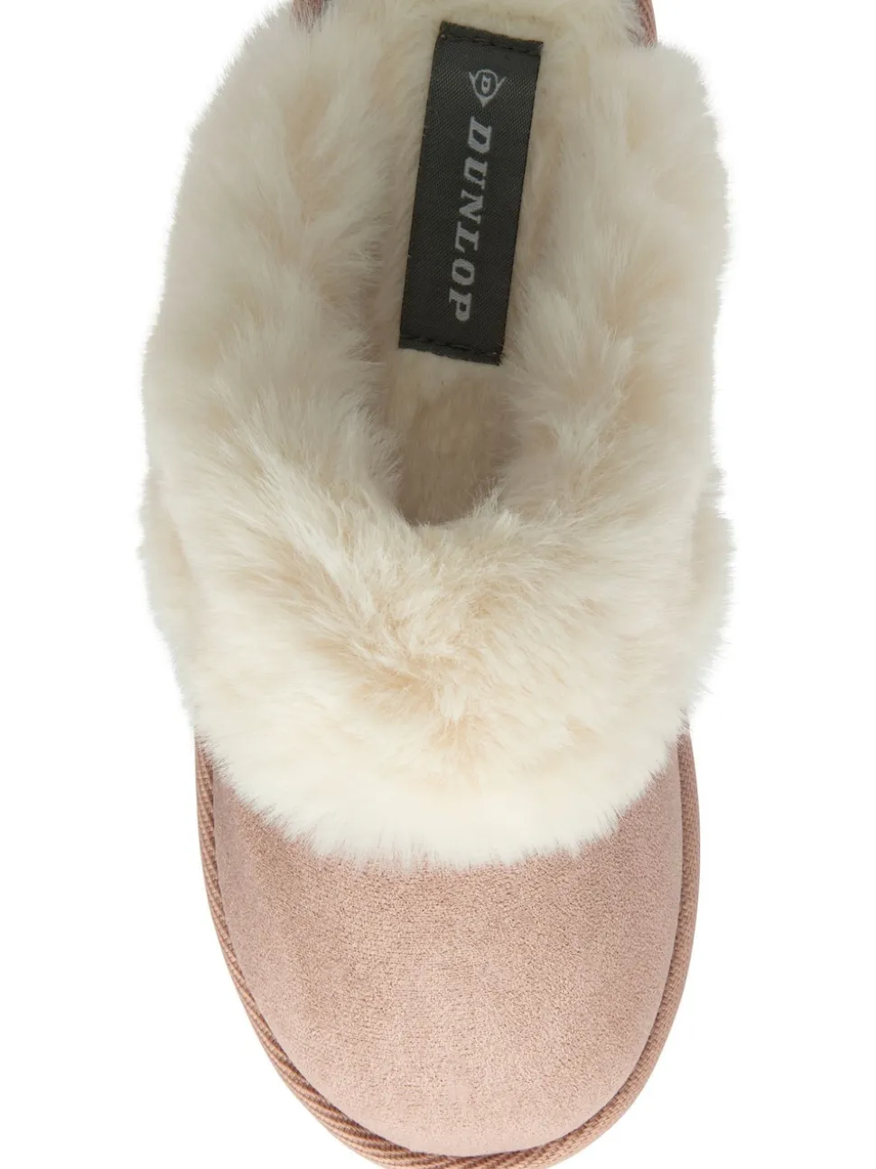 Dunlop Pink Faux Suede Mule Slippers Fur Collar
