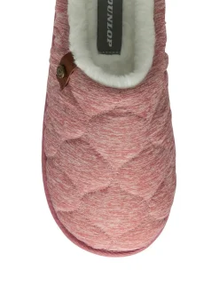 Dunlop Pink Ladies Closed Toe Quilted Mule Slippers