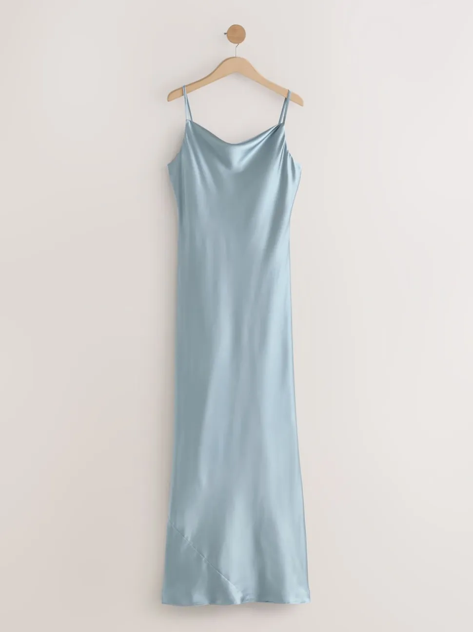 Dusky Blue Satin Cowl Neck Wedding Guest Bridesmaid Maxi Dress
