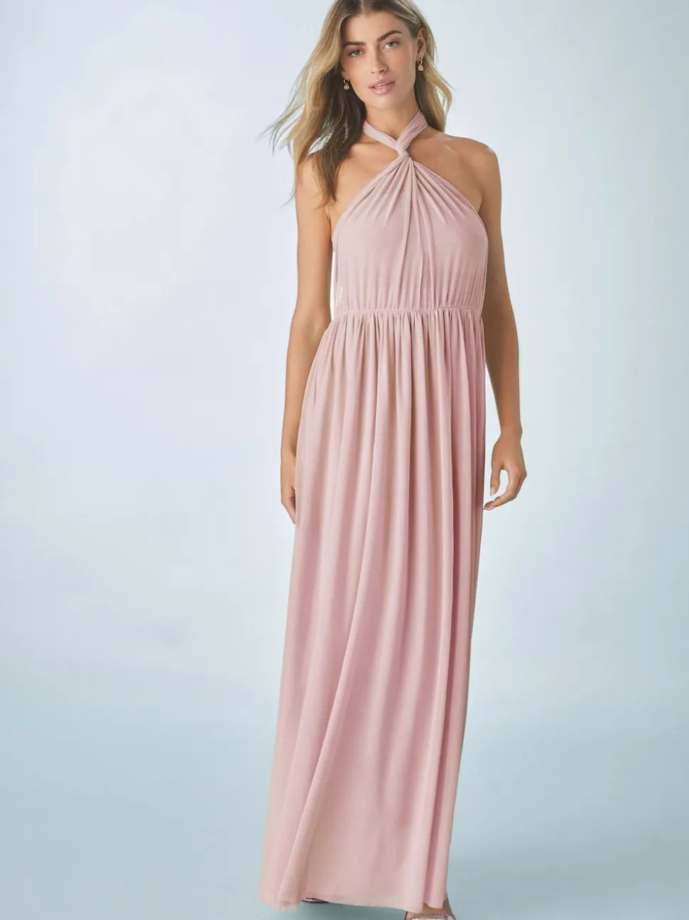 Dusky Pink Mesh Multiway Wedding Guest Bridesmaid Maxi Dress