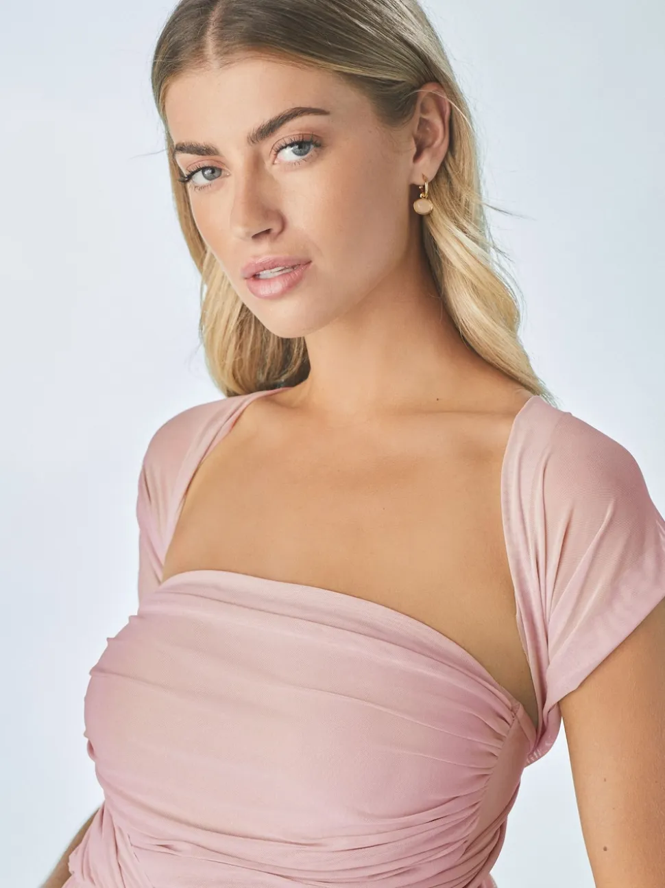 Dusky Pink Mesh Multiway Wedding Guest Bridesmaid Maxi Dress