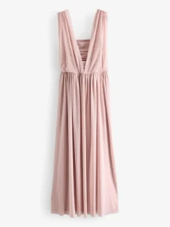 Dusky Pink Mesh Multiway Wedding Guest Bridesmaid Maxi Dress