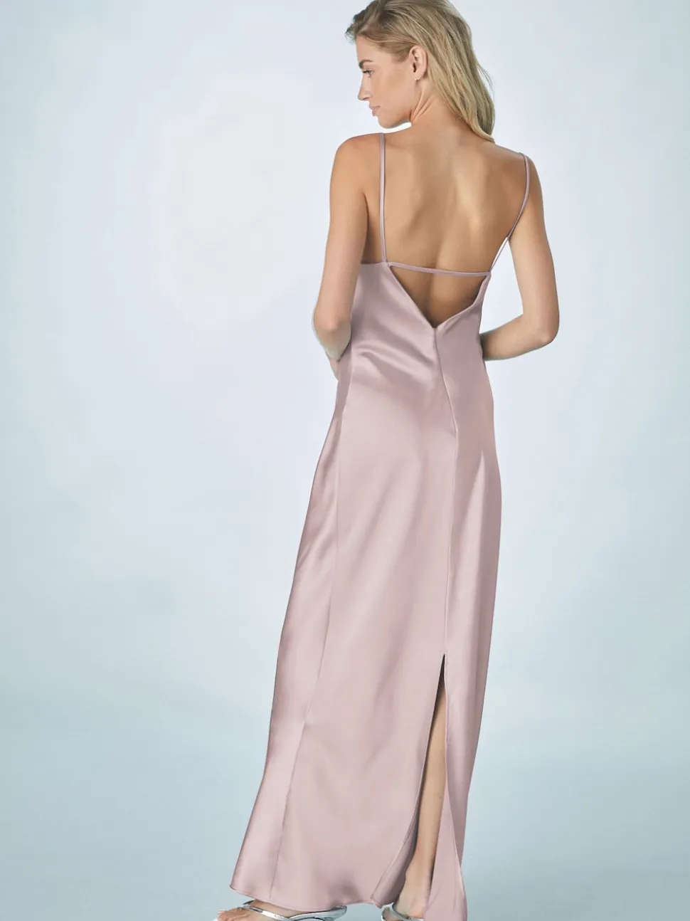 Dusky Pink Satin Cowl Neck Wedding Guest Bridesmaid Maxi Dress