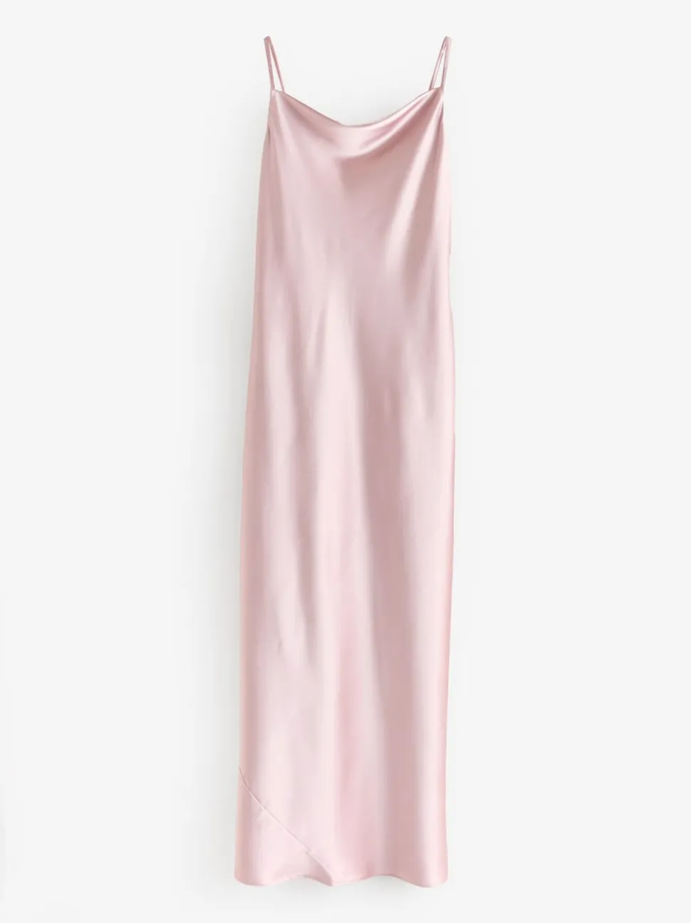 Dusky Pink Satin Cowl Neck Wedding Guest Bridesmaid Maxi Dress