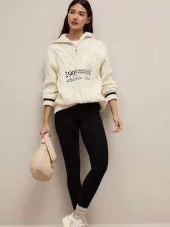 Ecru Cream Cable Zip Neck 1995 Graphic Jumper