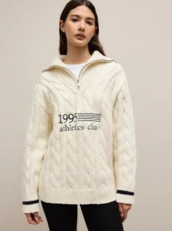 Ecru Cream Cable Zip Neck 1995 Graphic Jumper