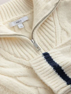 Ecru Cream Cable Zip Neck 1995 Graphic Jumper