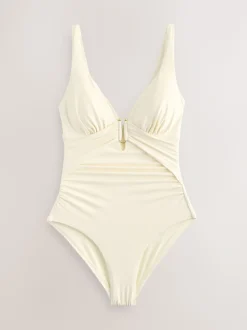 Ecru Cream Utrim Tummy Control Plunge Swimsuit