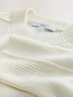 Ecru Crew Neck Knitted Jumper with Wool