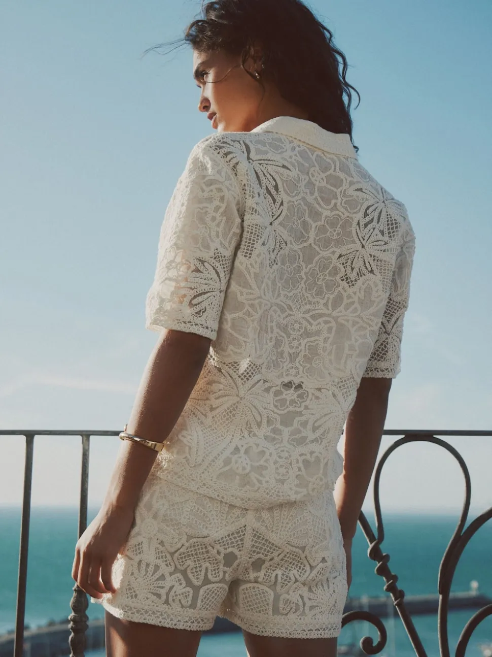 Ecru Crochet Short Sleeve Shirt