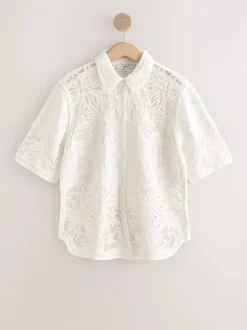 Ecru Crochet Short Sleeve Shirt