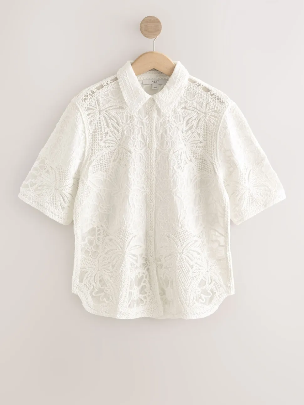 Ecru Crochet Short Sleeve Shirt