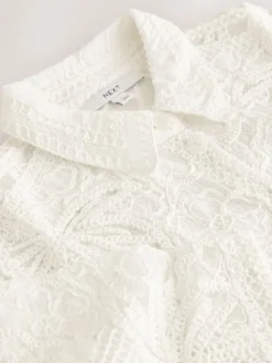 Ecru Crochet Short Sleeve Shirt