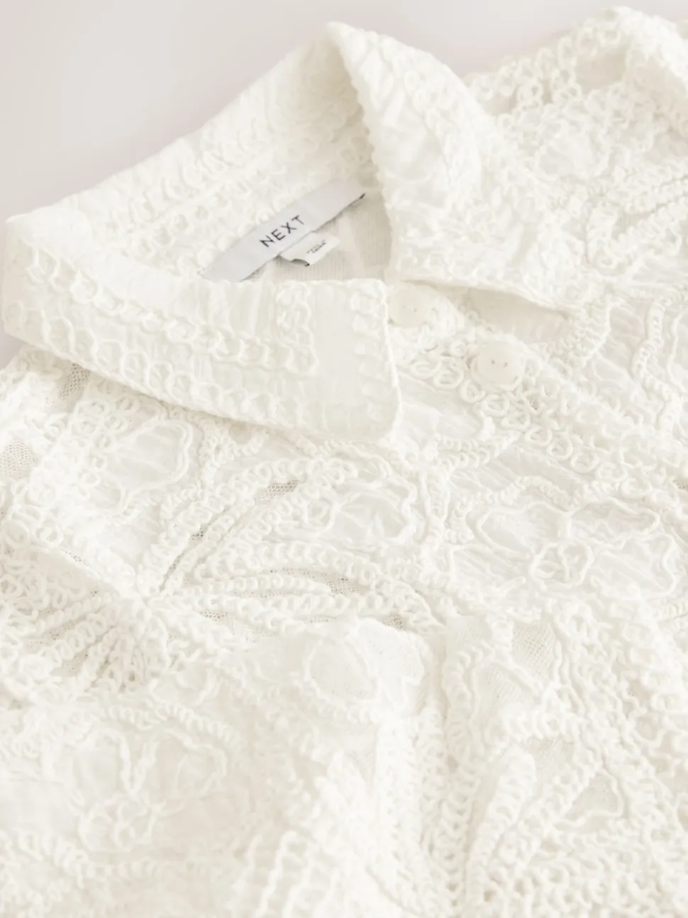 Ecru Crochet Short Sleeve Shirt