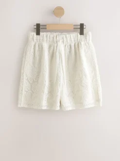 Ecru Crochet Tie Waist Shorts