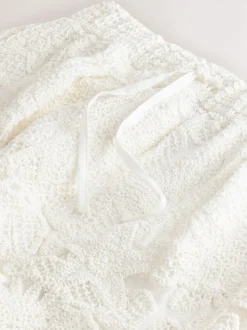 Ecru Crochet Tie Waist Shorts