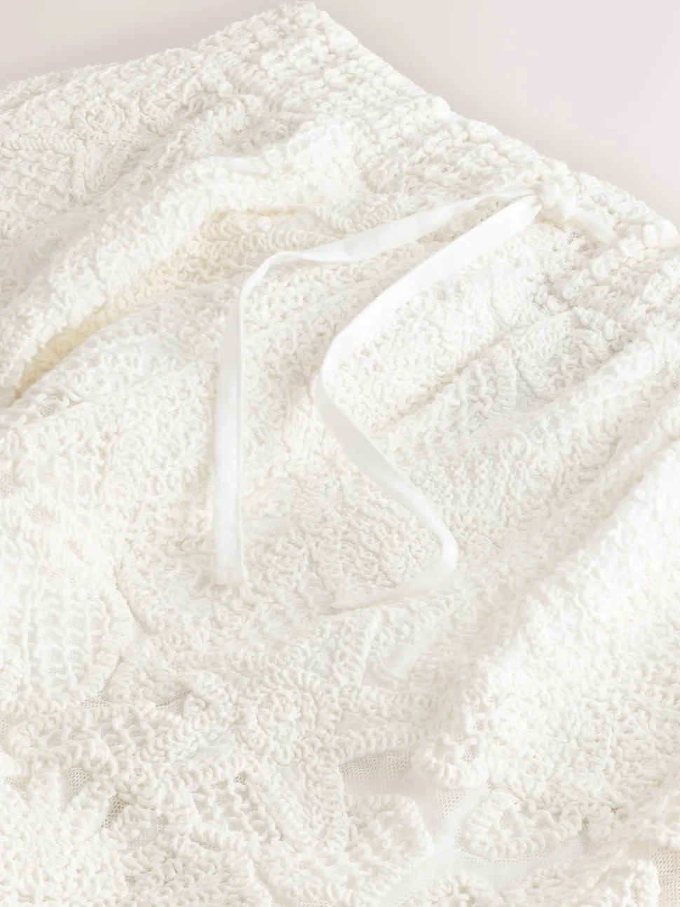 Ecru Crochet Tie Waist Shorts