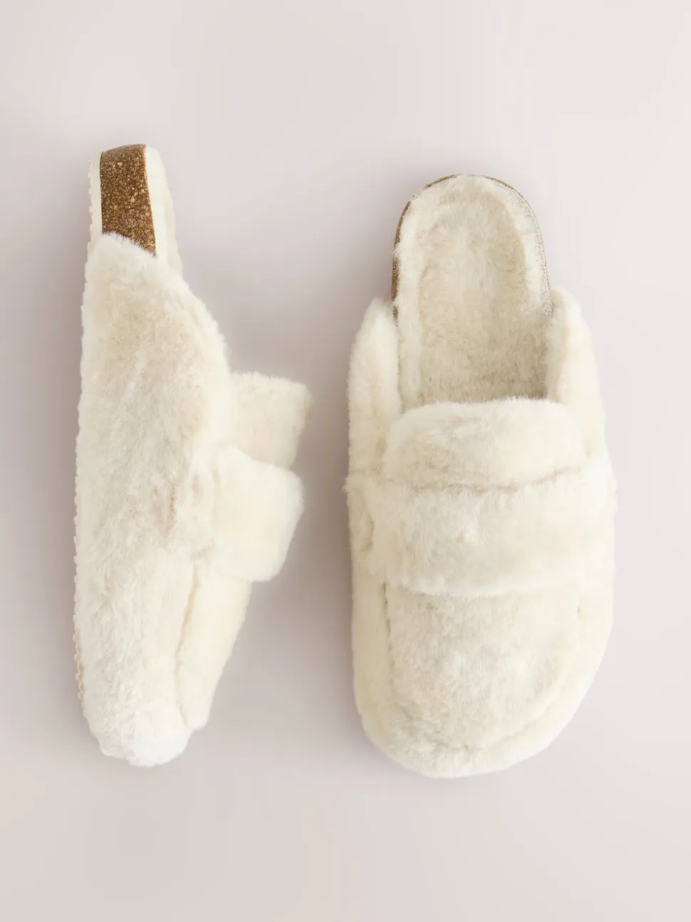 Ecru Faux Fur Heart Footbed Slippers