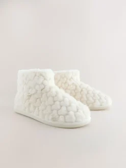 Ecru Faux Fur Heart Slipper Boots