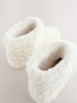 Ecru Faux Fur Heart Slipper Boots