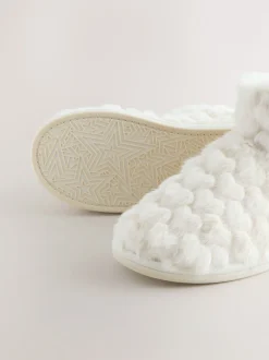 Ecru Faux Fur Heart Slipper Boots