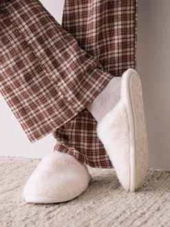 Ecru Faux Fur Mule Slippers