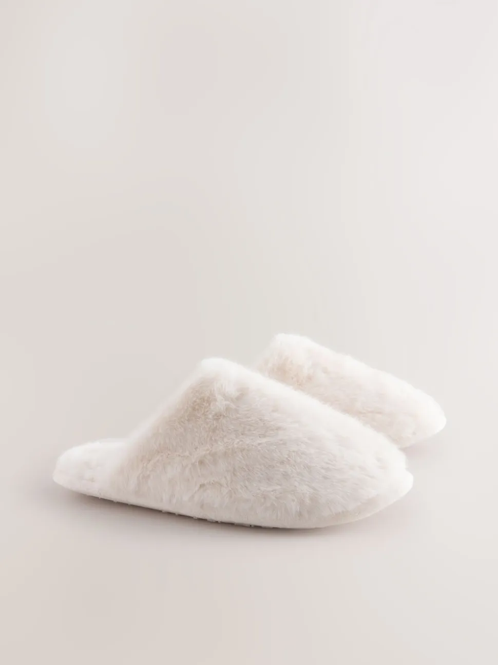 Ecru Faux Fur Mule Slippers