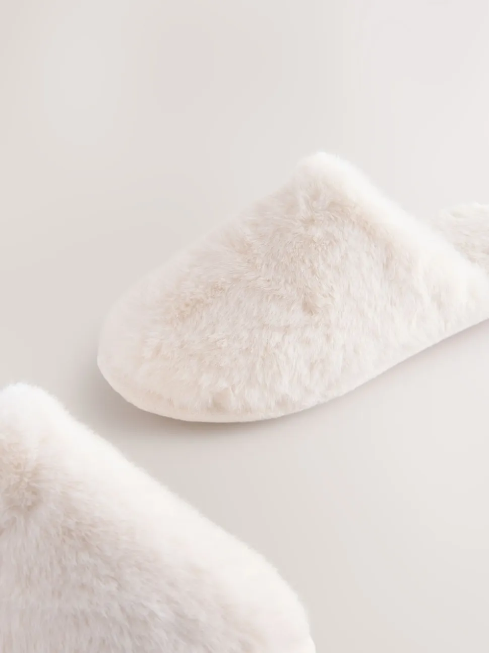 Ecru Faux Fur Mule Slippers