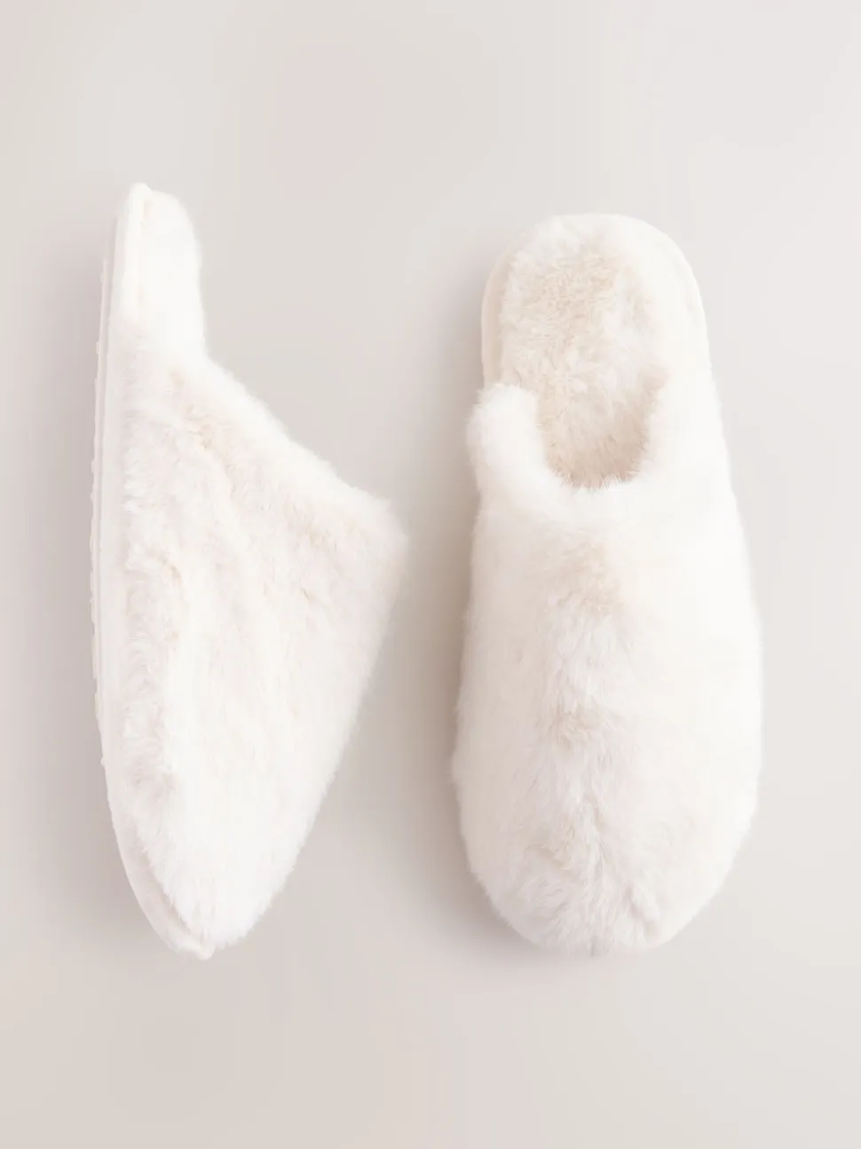Ecru Faux Fur Mule Slippers