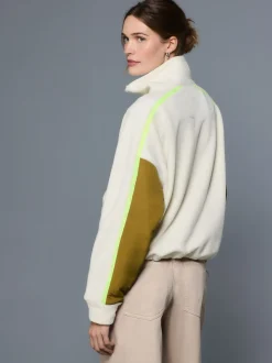 Ecru Half Zip Fleece with Colourblock Panels