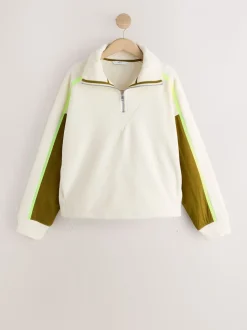Ecru Half Zip Fleece with Colourblock Panels