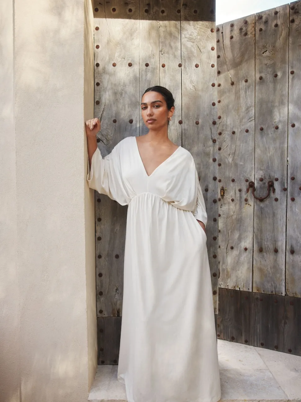 Ecru Jersey Kaftan Maxi Dress