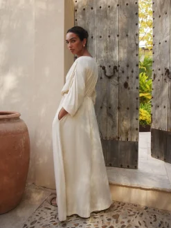 Ecru Jersey Kaftan Maxi Dress