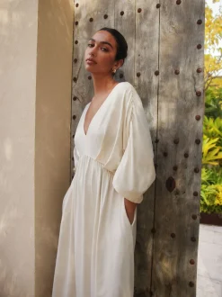 Ecru Jersey Kaftan Maxi Dress