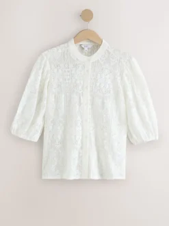 Ecru Lace Half Sleeve Blouse