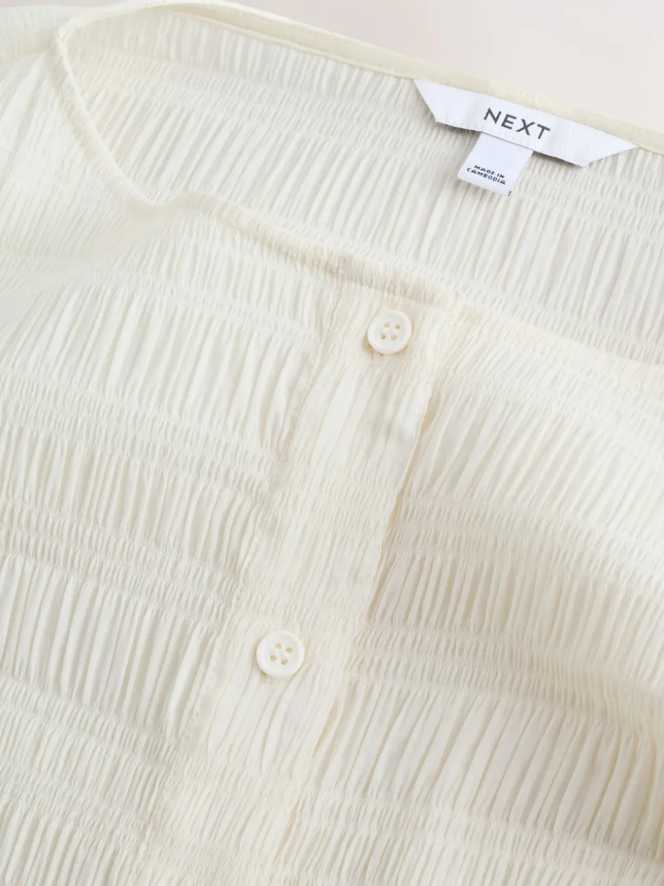 Ecru Long Sleeve Boatneck Textured Button-Front Blouse