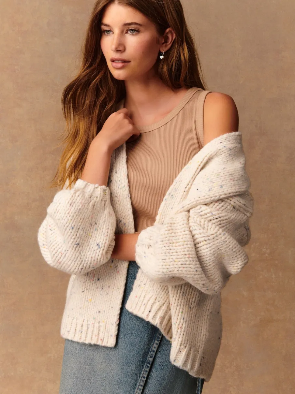 Ecru Neppy Soft Touch Chunky Knit Cardigan