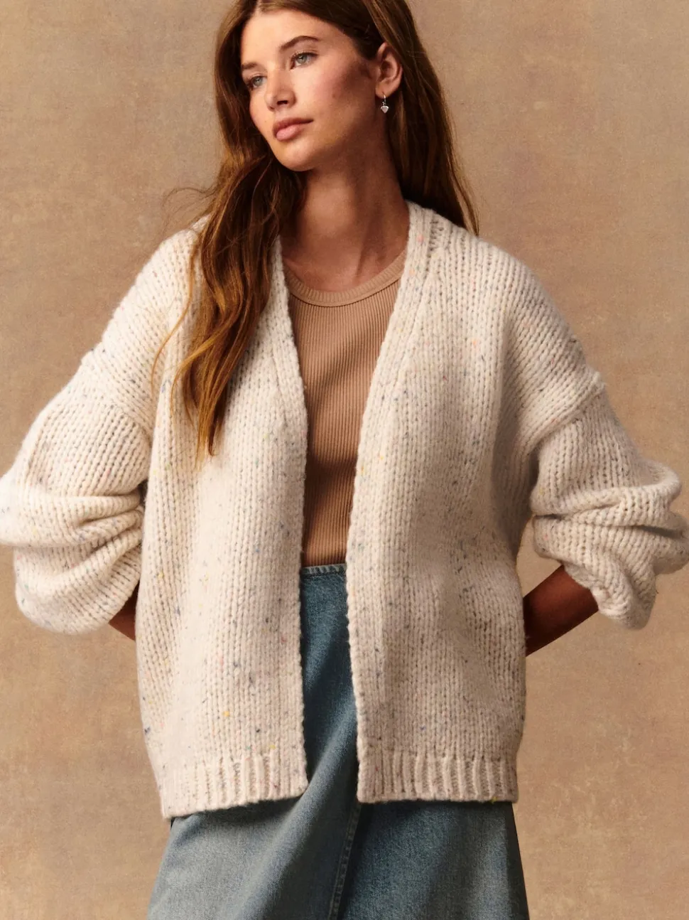 Ecru Neppy Soft Touch Chunky Knit Cardigan