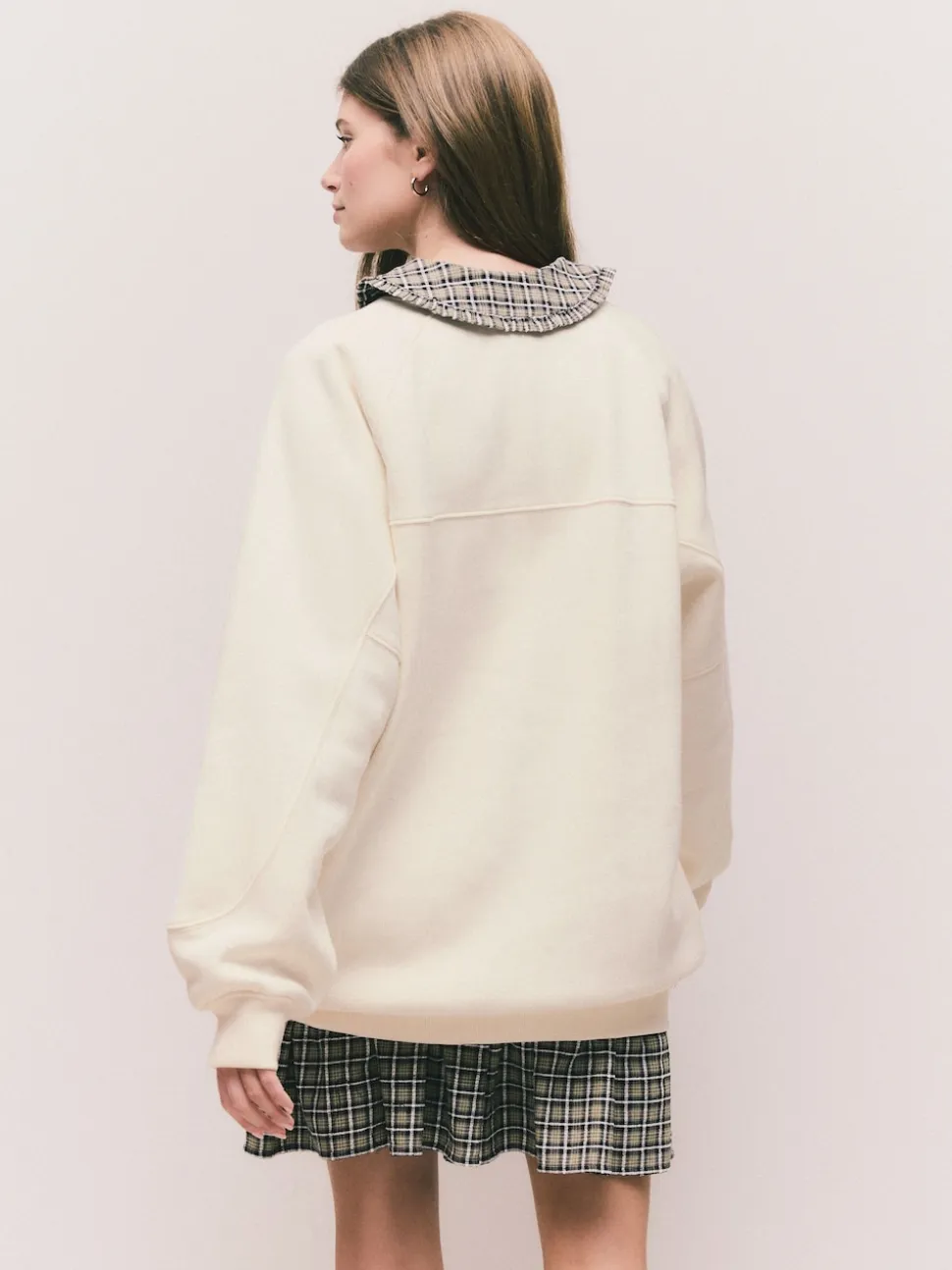 Ecru Off White Relaxed Fit Heavyweight Longline Crew Neck Sweatshirt