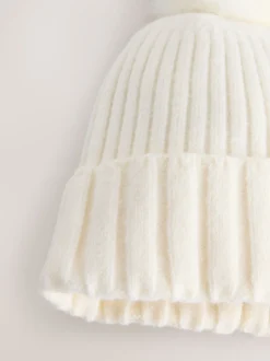 Ecru Rib Knit Pom Hat