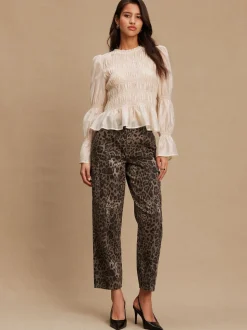 Ecru Sheer Smocked Long Sleeve Top