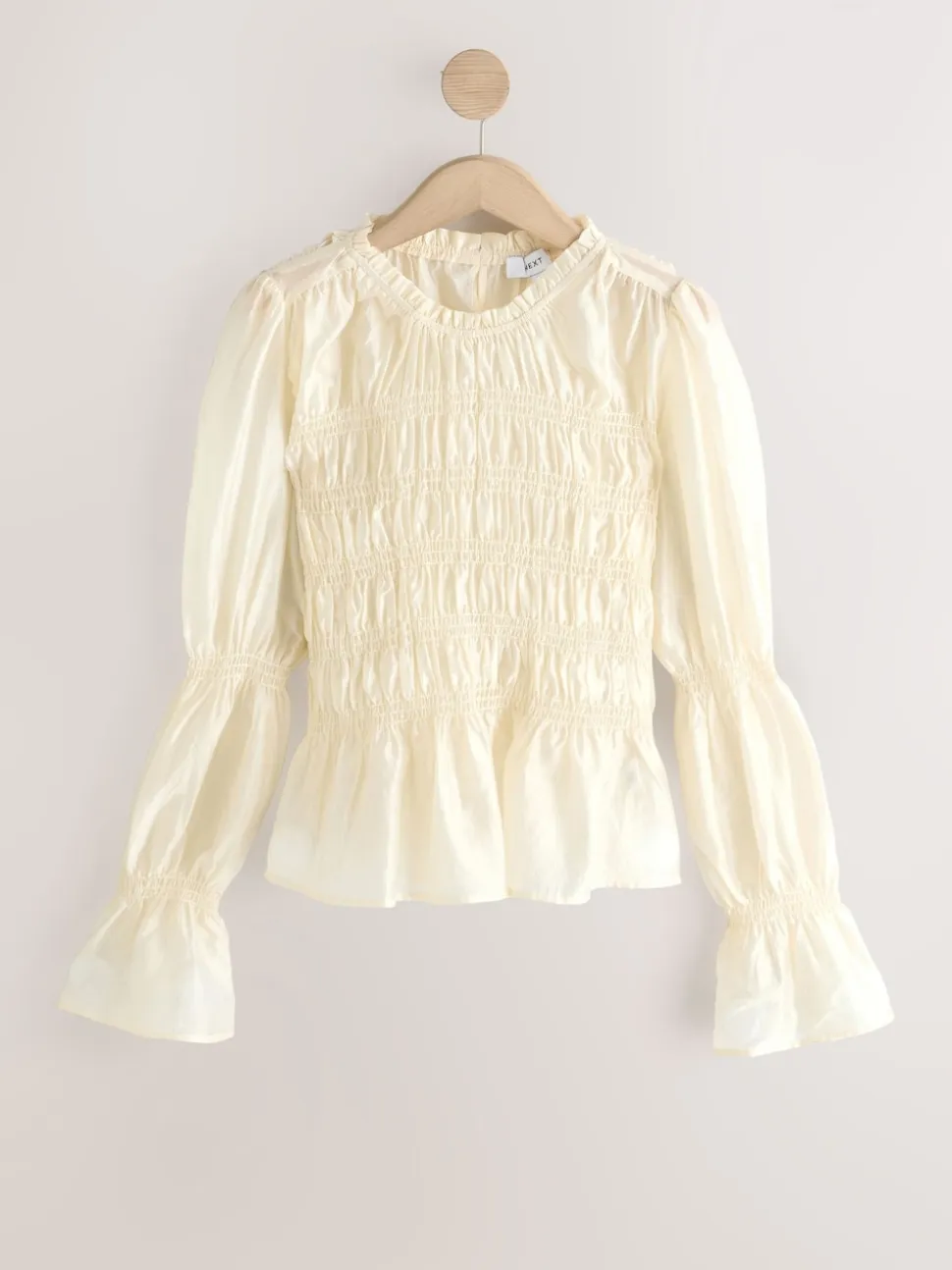 Ecru Sheer Smocked Long Sleeve Top