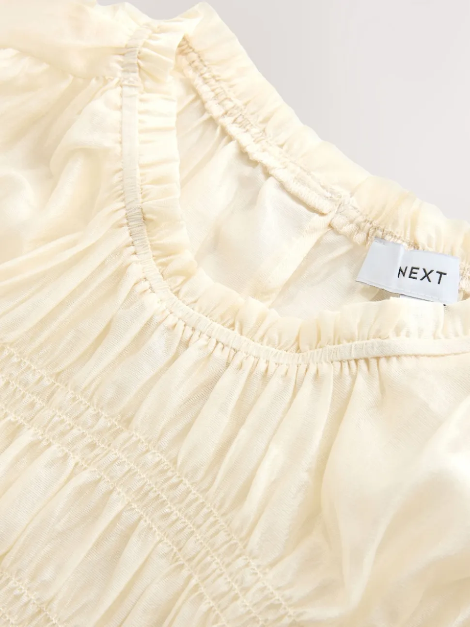 Ecru Sheer Smocked Long Sleeve Top